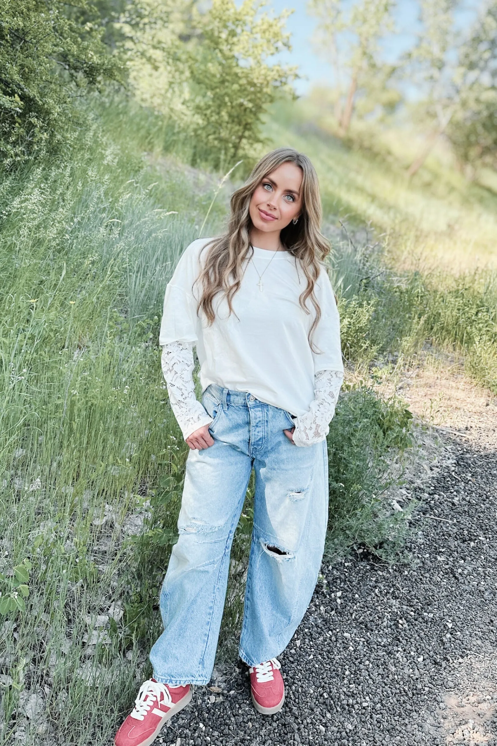Layered Look Dawn Break Lace Long Sleeve Tee