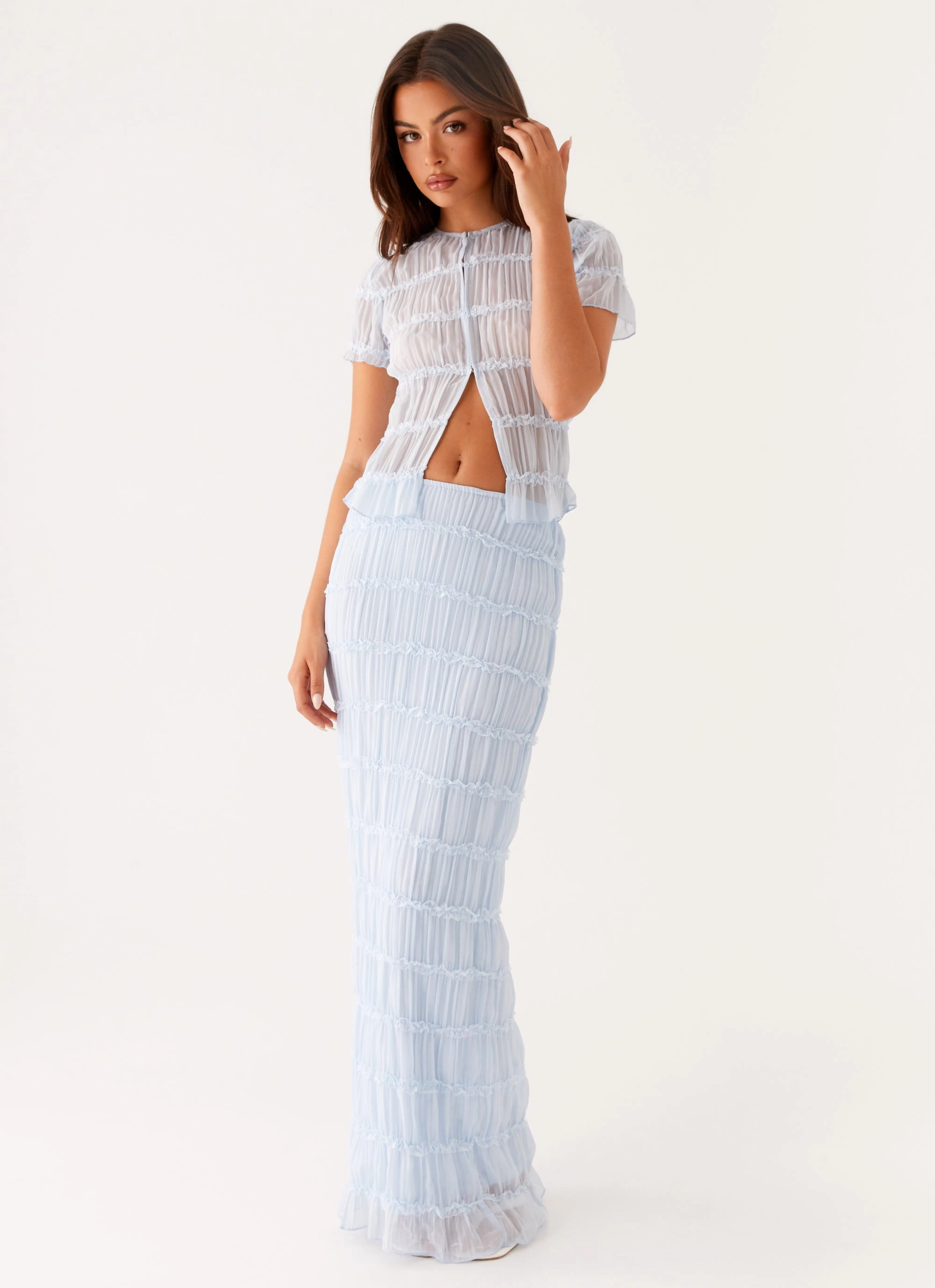 Road Trip Soft Texture Daydreaming Low Rise Maxi Skirt - Blue