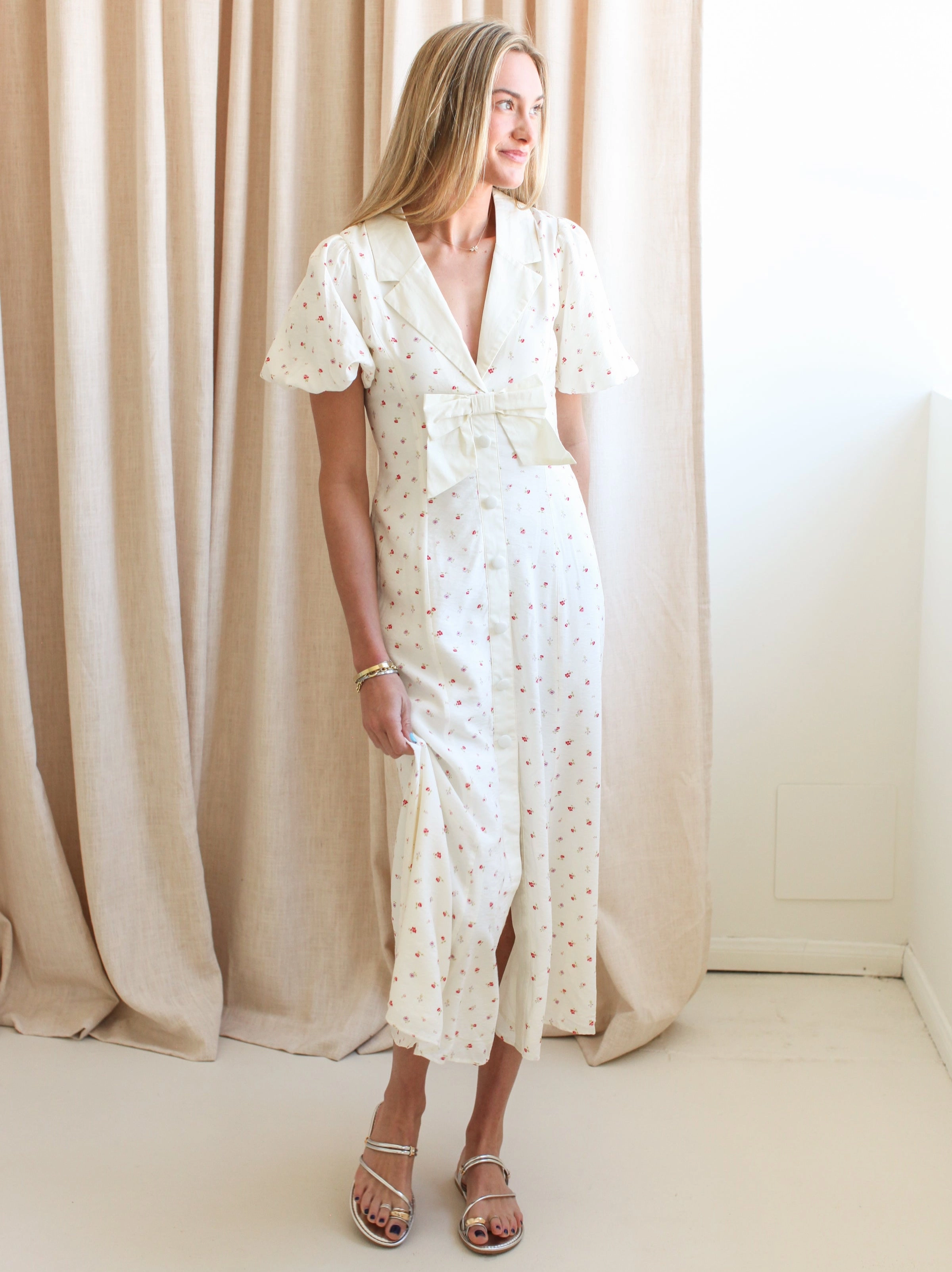 Daphne Bow Midi Dress Flattering Design Wear