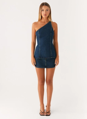 Maysa Low Rise Mini Skirt - Washed Denim Floor Length