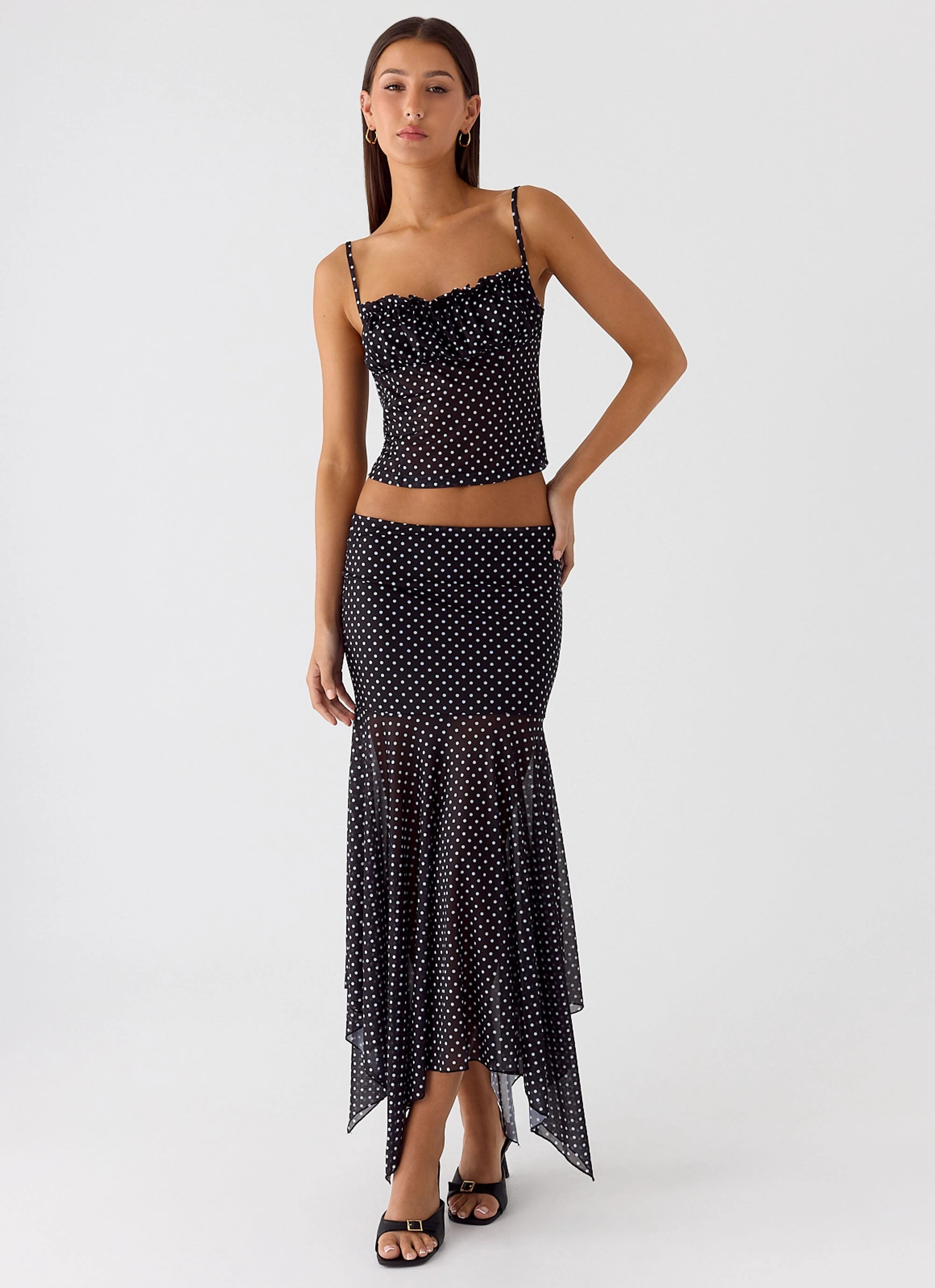 Buffy Maxi Skirt - Black Polkadot Ventilated Panels