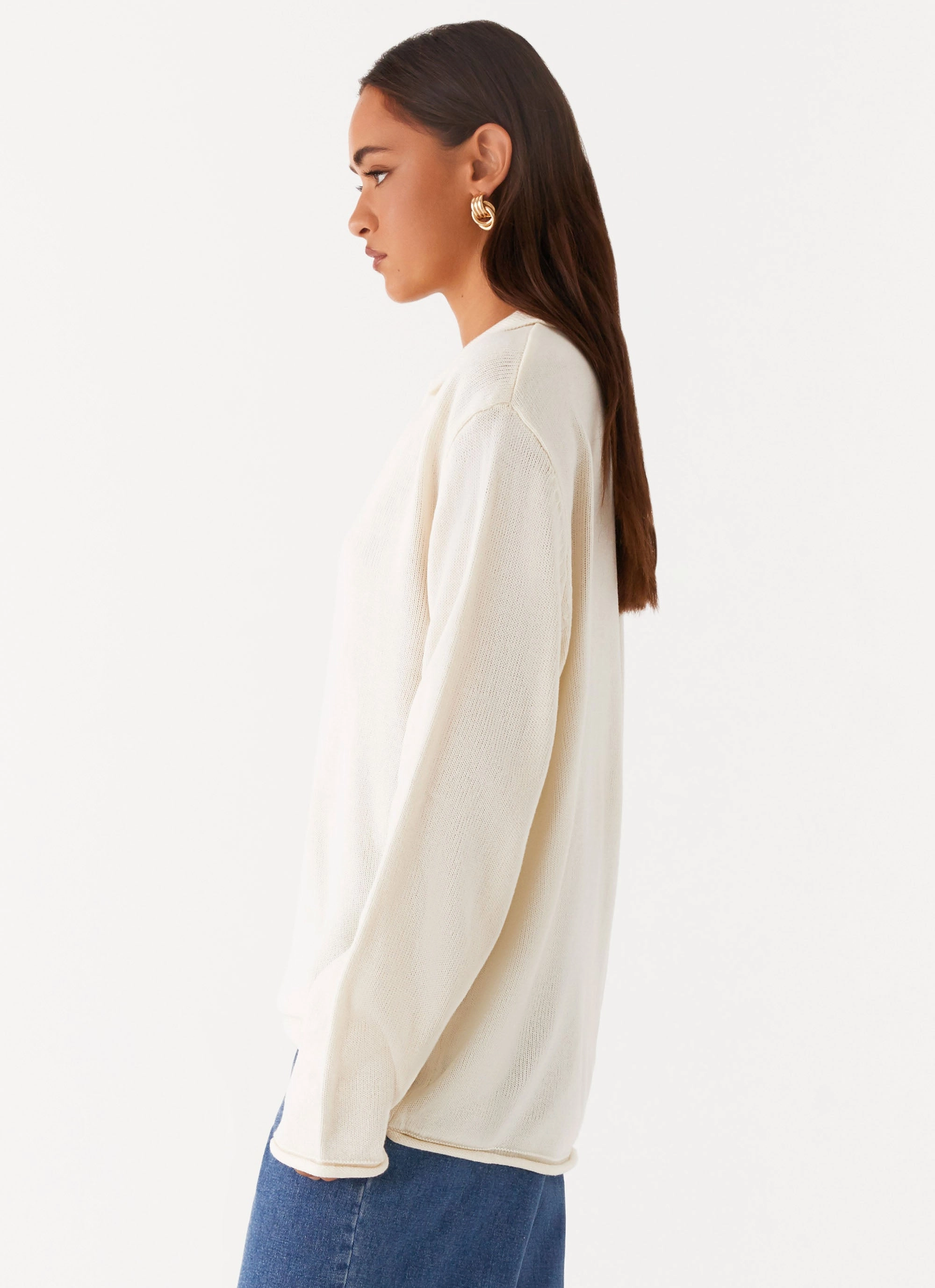 Deena Knit Sweater - White Minimalist Style Tear Resistant Fabric Blends