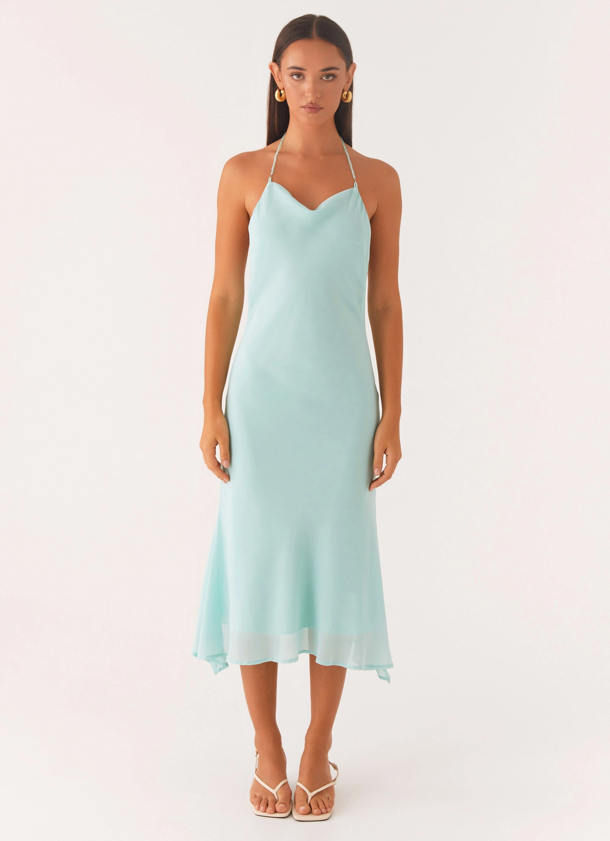 Subtle Detail Casual Lines Deep Dive Midi Dress - Pale Blue