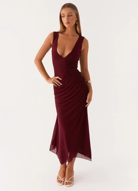 Sleek Waist Design Fit Street Edge Murphy Maxi Dress - Deep Maroon