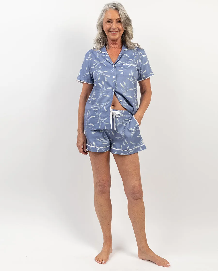 Delilah Lace Trim Wheatsheaf Print Shorty Set