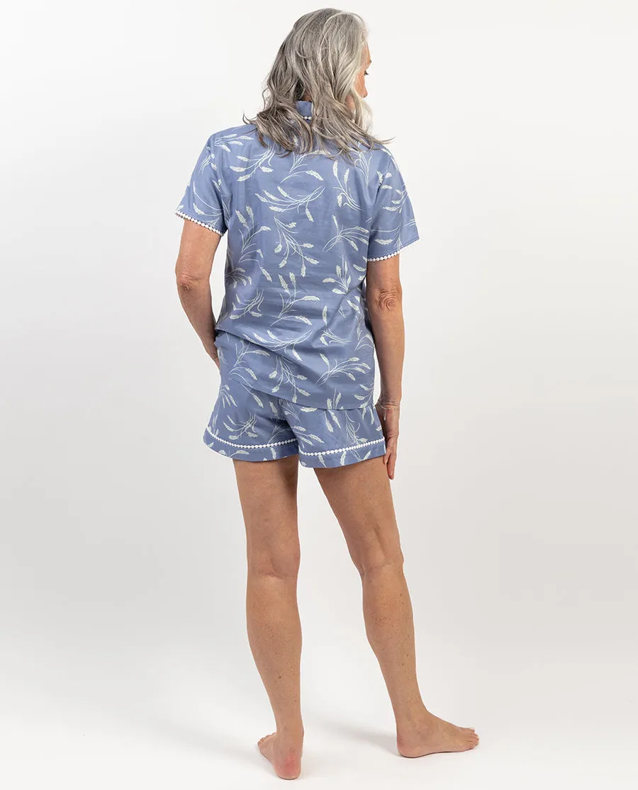 Delilah Lace Trim Wheatsheaf Print Shorty Set