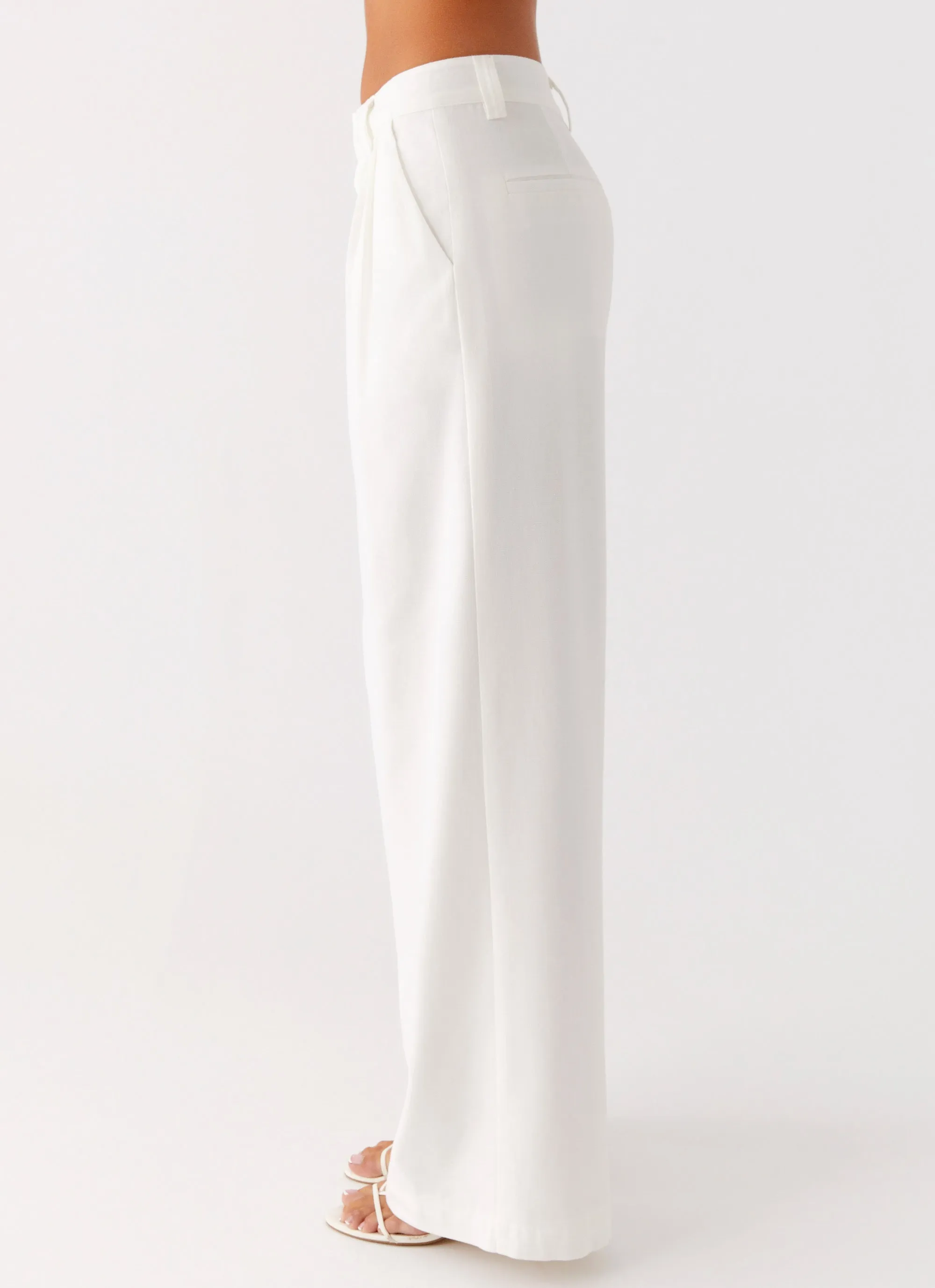 Decorative stitching stain guard Delong Low Rise Linen Pants - White