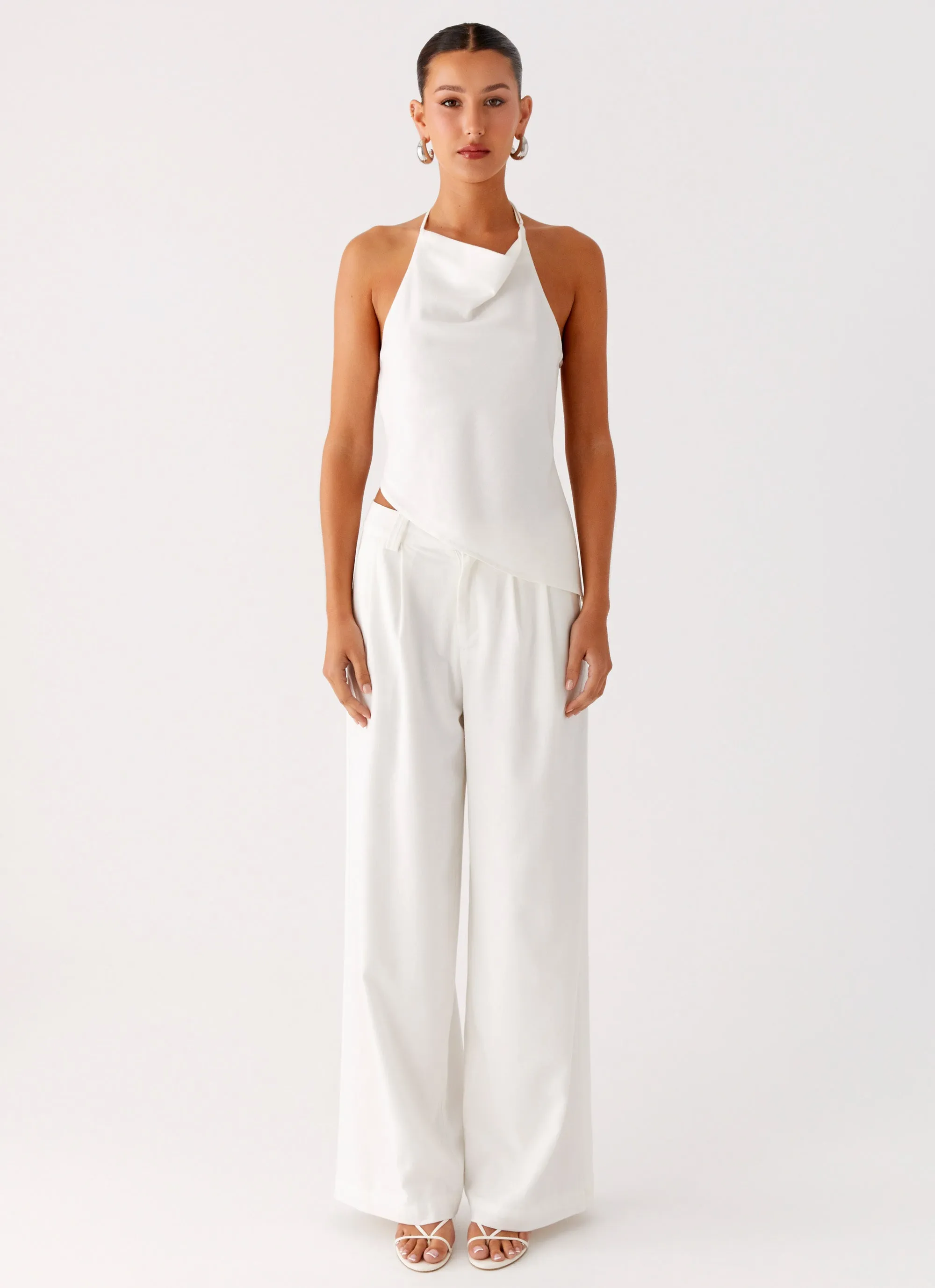 Delong Low Rise Linen Pants - White Relaxed Comfort Wear