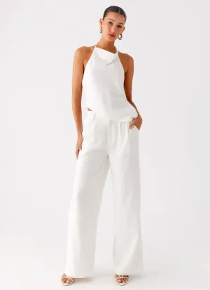 Delong Low Rise Linen Pants - White Heat Control Zip-off legs