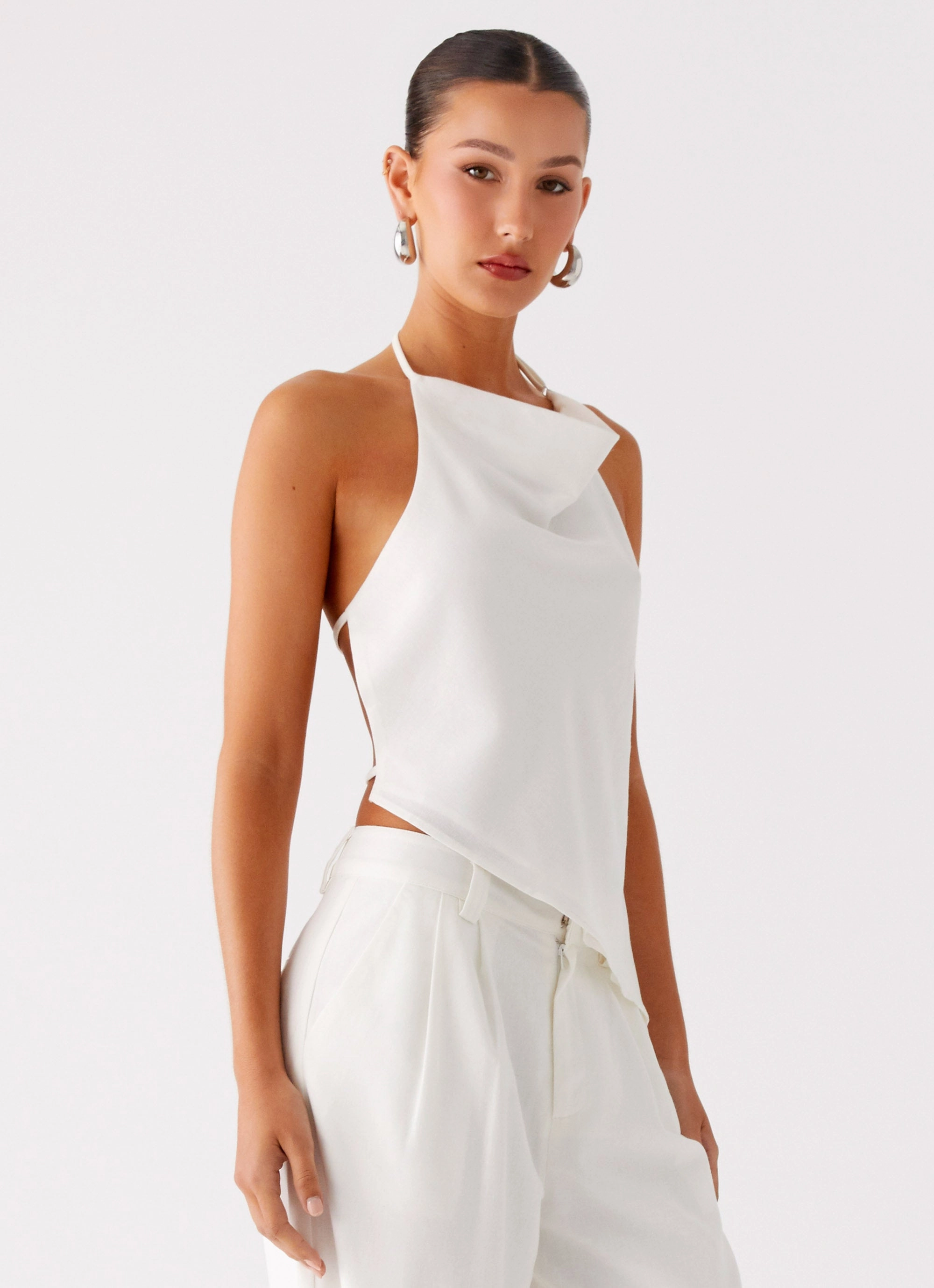 Delong Backless Linen Top - White Flexible Knit Odor Control Finish