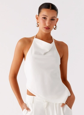 Delong Backless Linen Top - White Wrinkle Resistant Textile