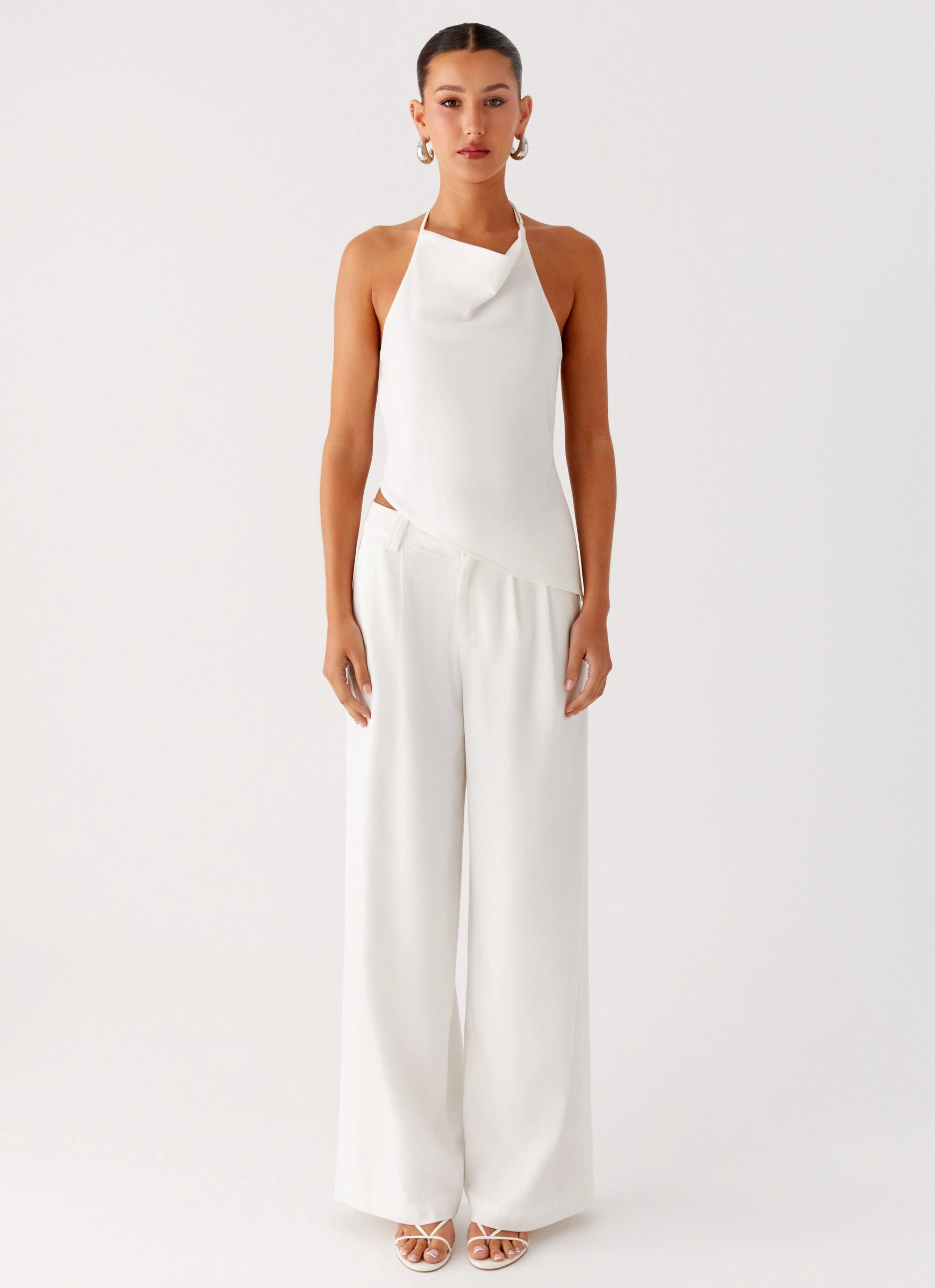Delong Backless Linen Top - White Relaxed Blouse