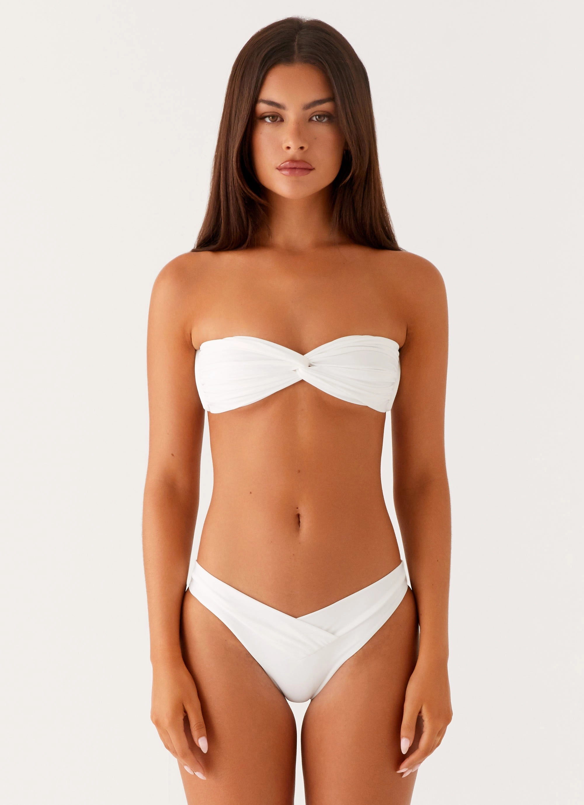 Ruched Delta Bikini Bottoms - White