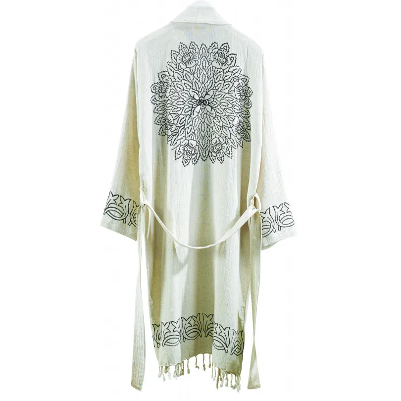 Dervis Hand Print Linen Cotton Bathrobe