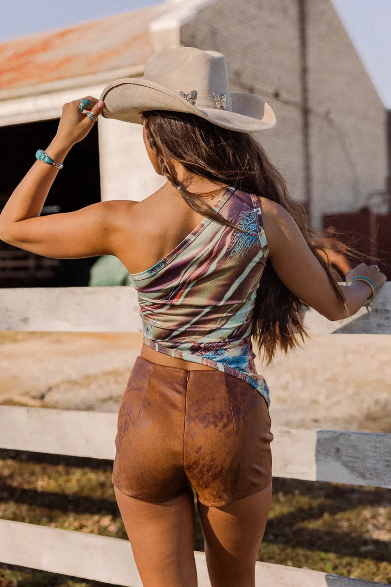 Desert Mirage One-Shoulder Top Tactile Soft Texture