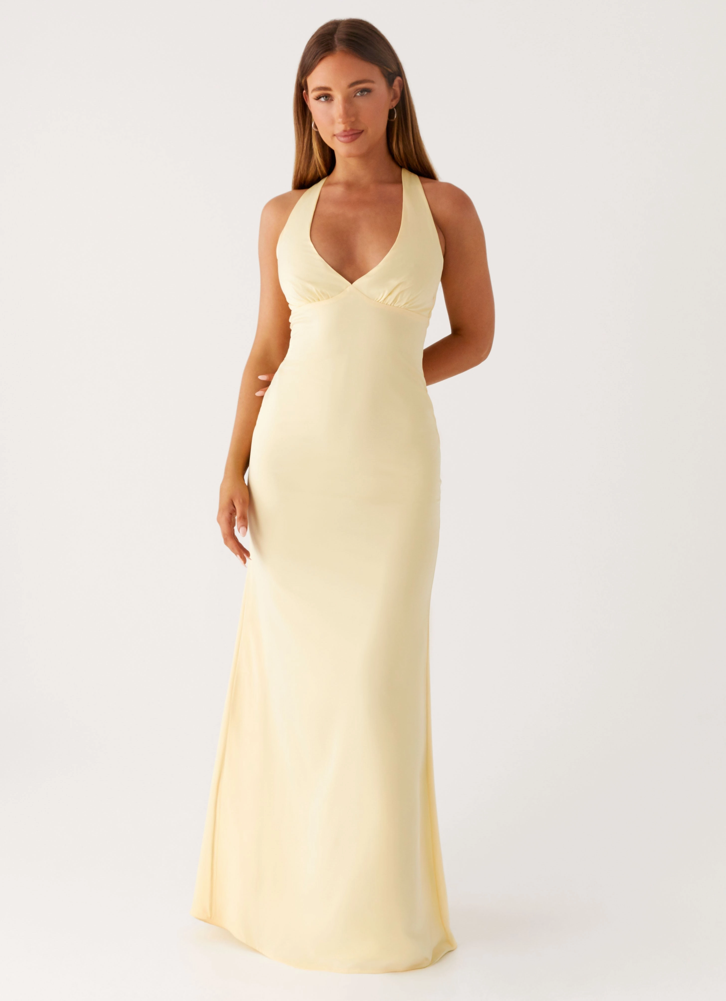 Semi Fit Versatile Edge Desi Halterneck Maxi Dress - Yellow