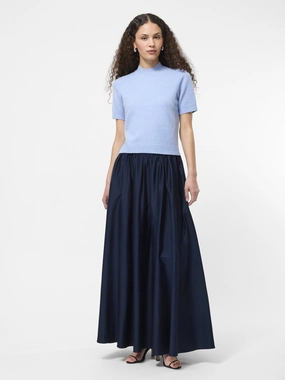 High low hem Crafted Detail Cotton Sateen Maxi Skirt