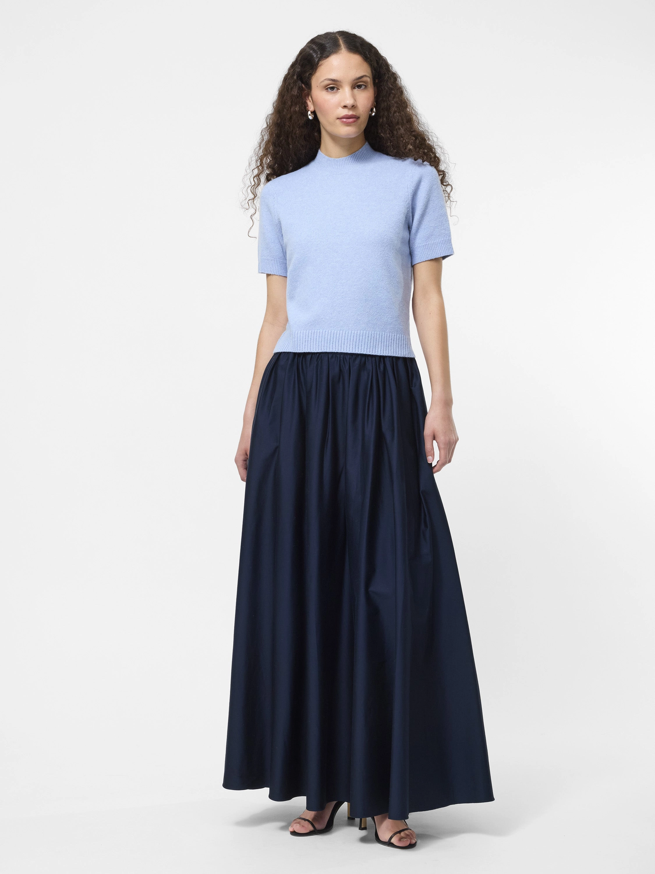 High low hem Crafted Detail Cotton Sateen Maxi Skirt