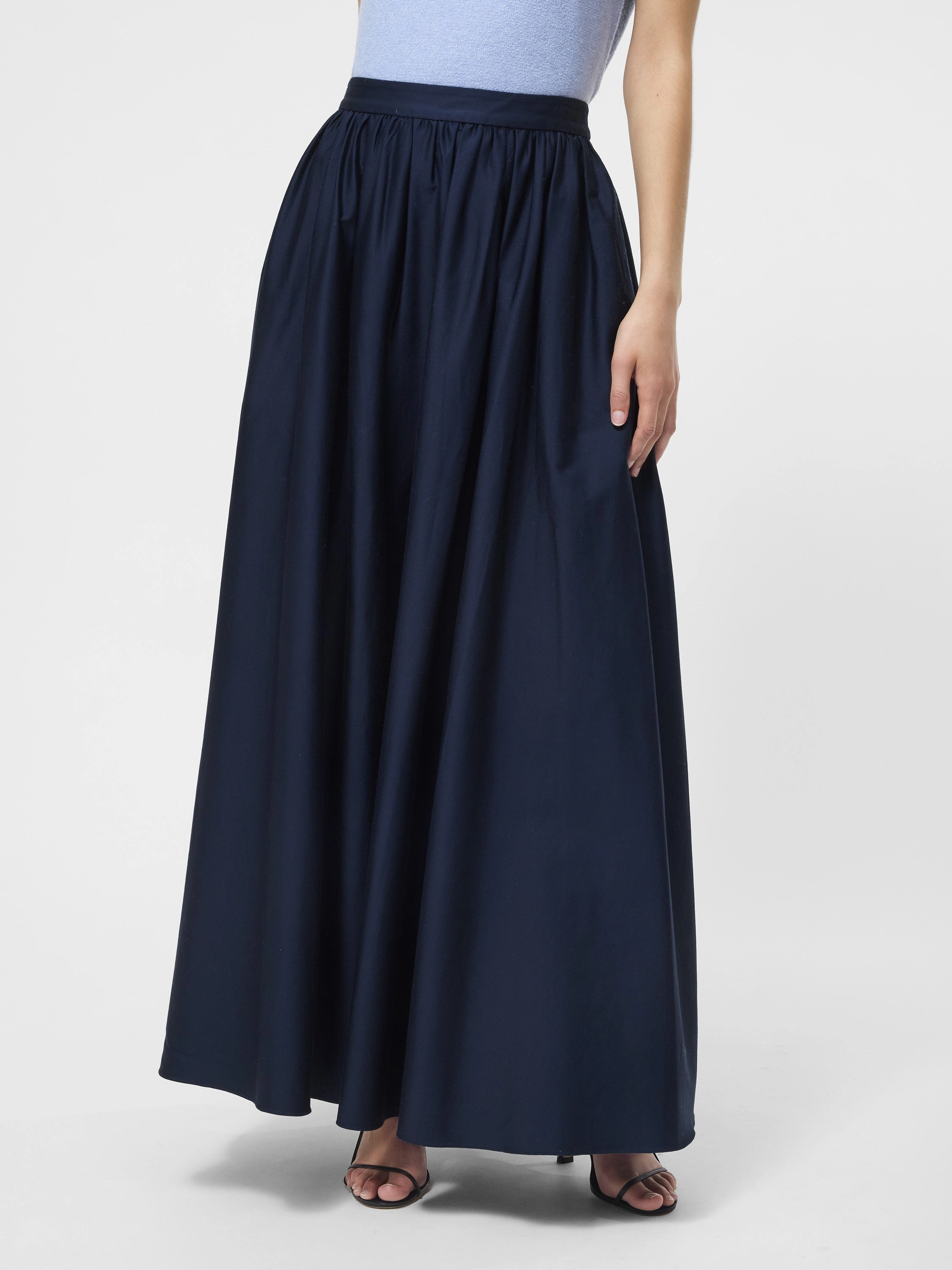 Cotton Sateen Maxi Skirt Travel Influence Crisp Details