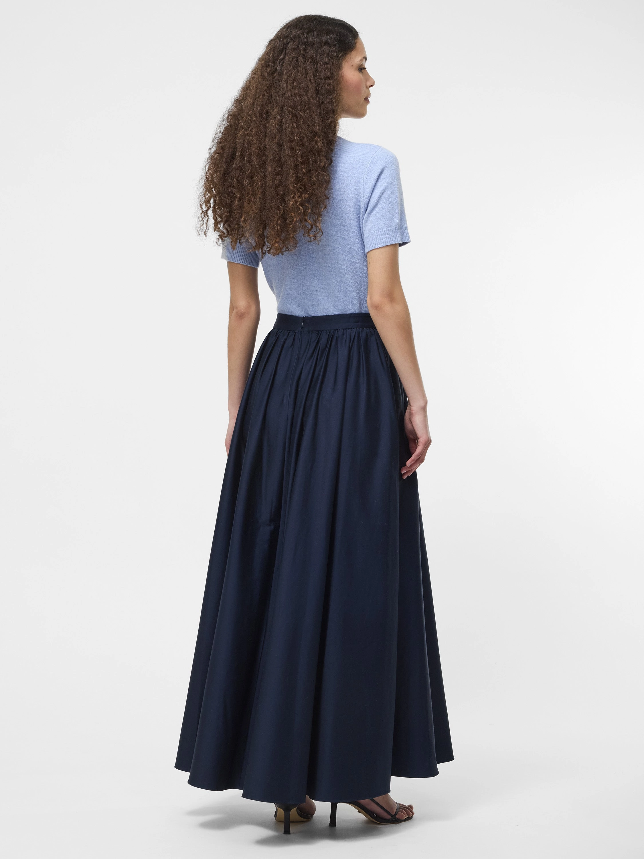 Cotton Sateen Maxi Skirt Smart Texture Clean Cut
