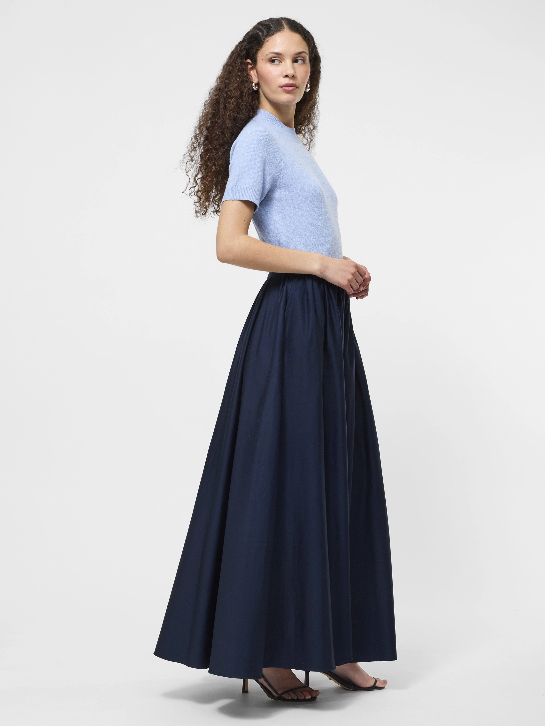 Cotton Sateen Maxi Skirt Button Fastenings Smart Design