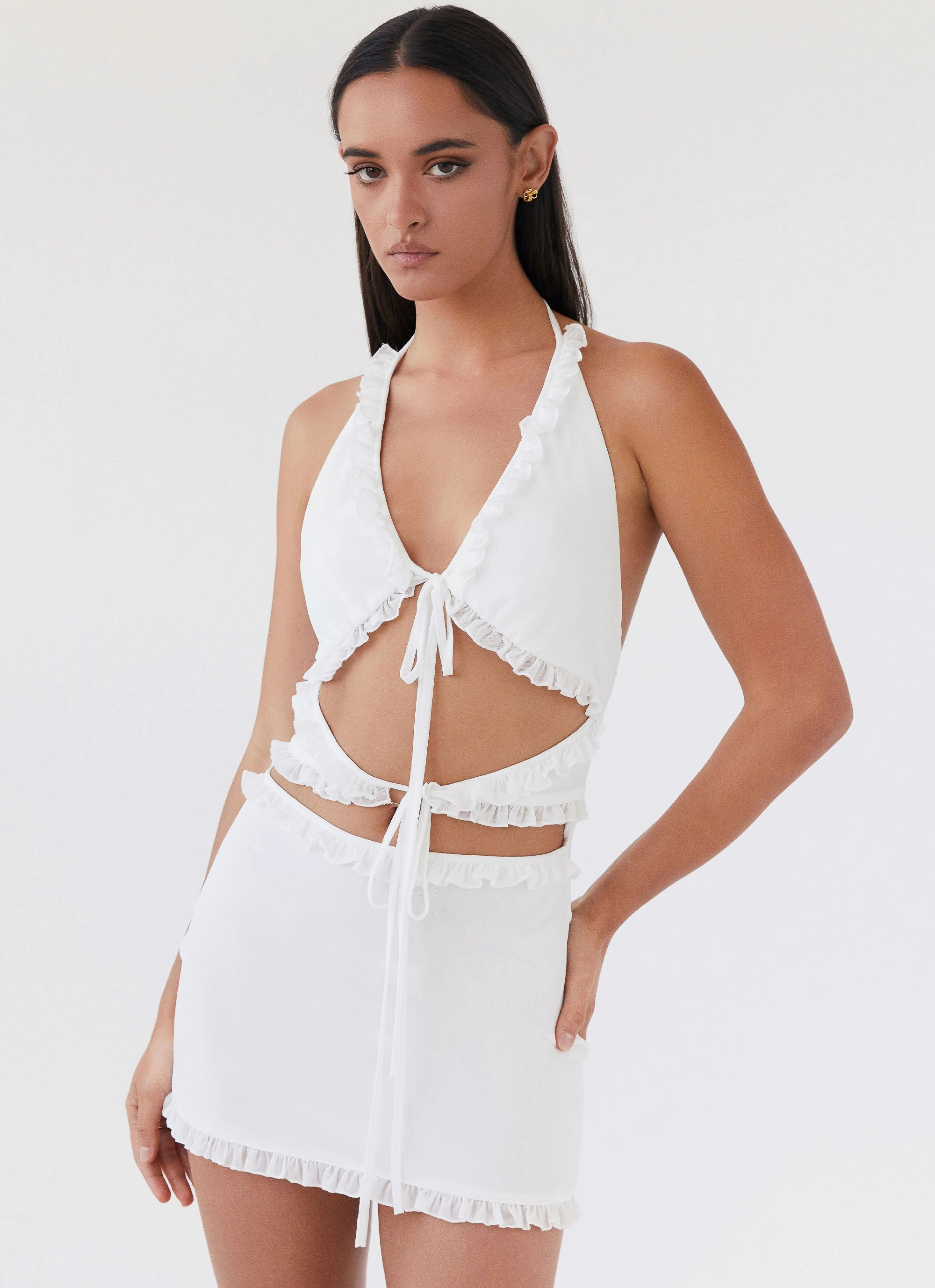 Love Exchange Ruffle Mini Dress - White Polished Touch Outfit Game