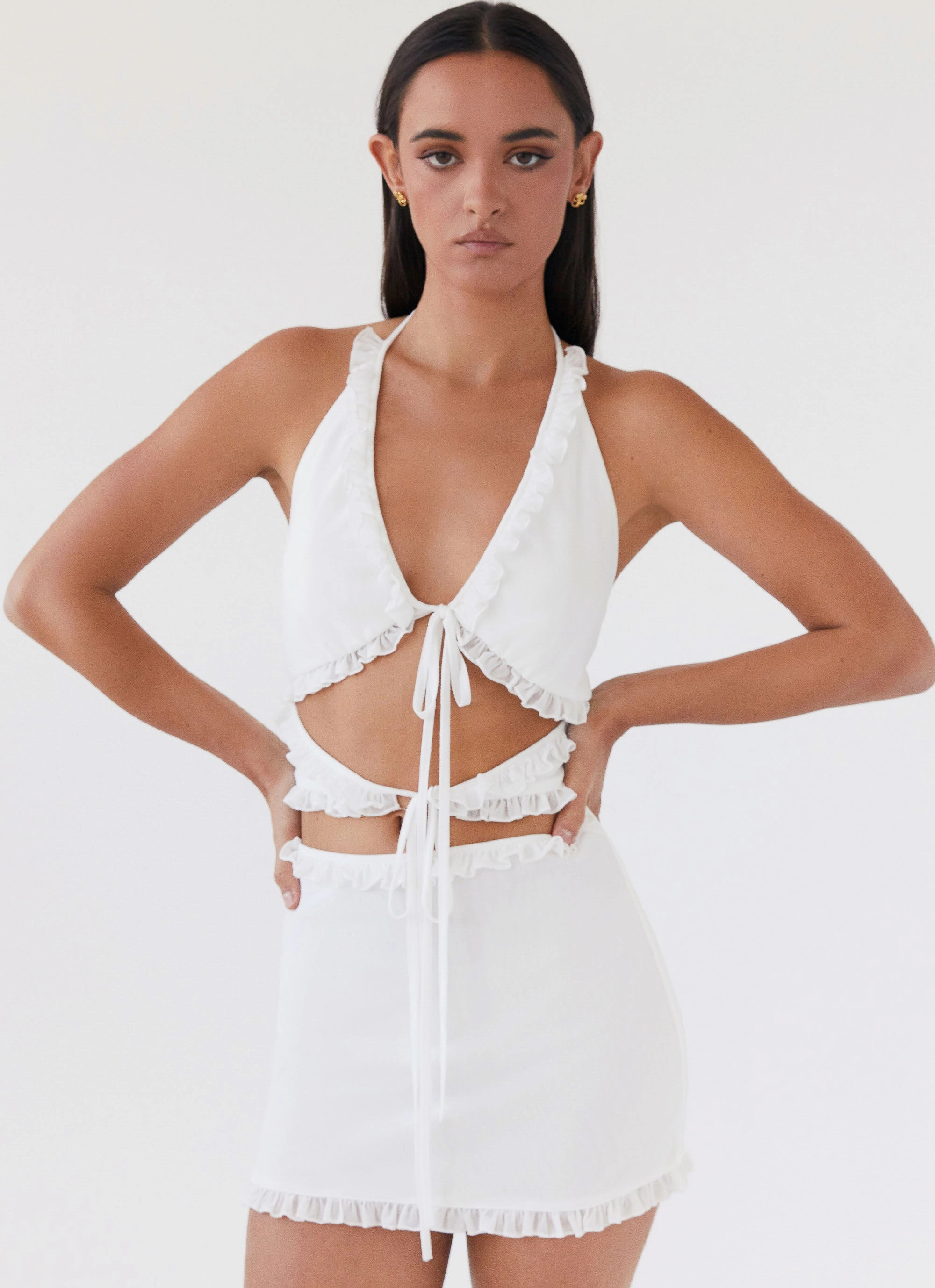 Chafe Resistant Urban Pulse Love Exchange Ruffle Mini Dress - White