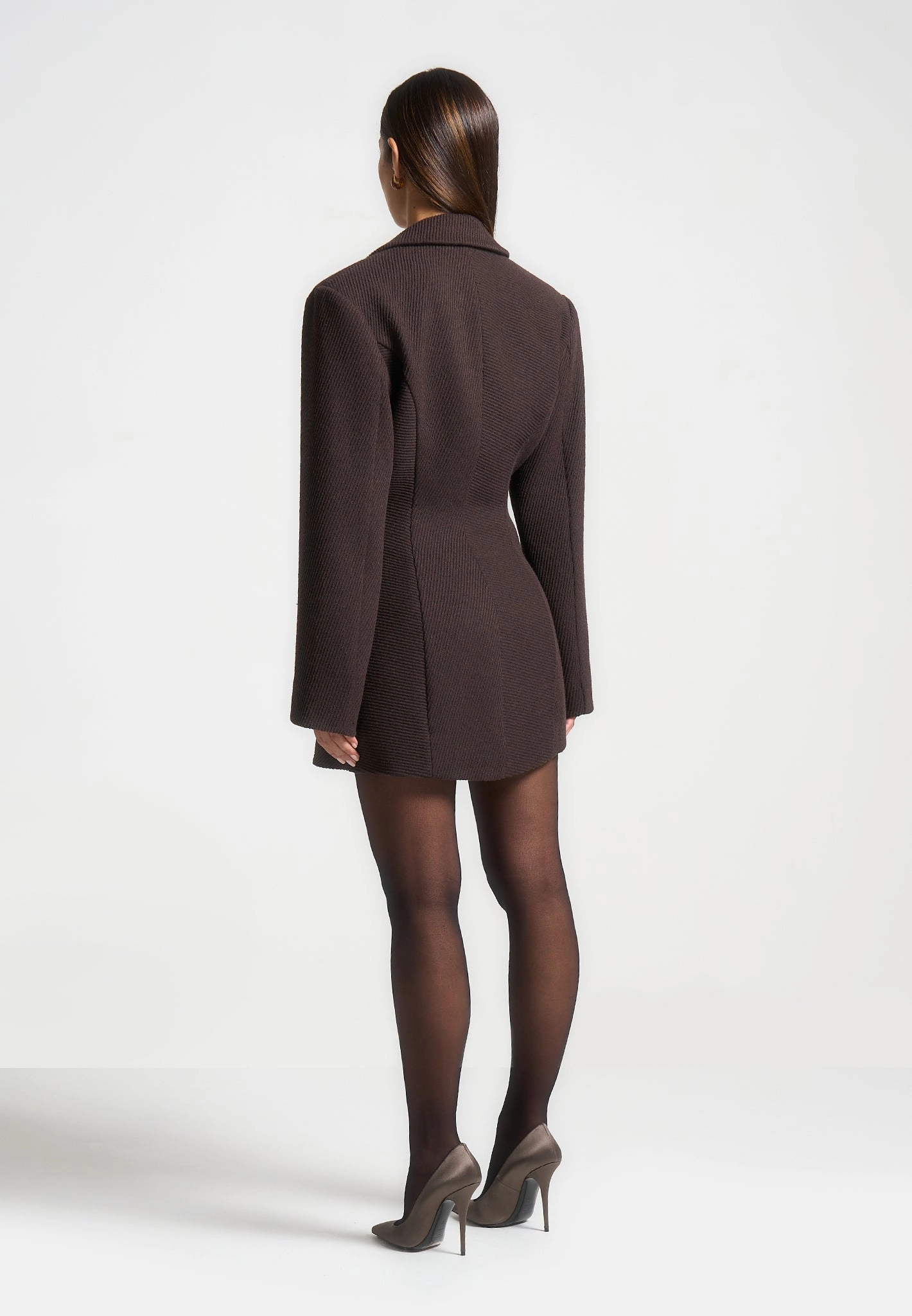 Relaxed Style Ombre-Effect Sylvie - Oversized Wool Asymmetric Blazer Dress - Brown