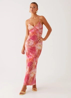 Shirred-Detail Kasey Midi Dress - Flamingo Fling