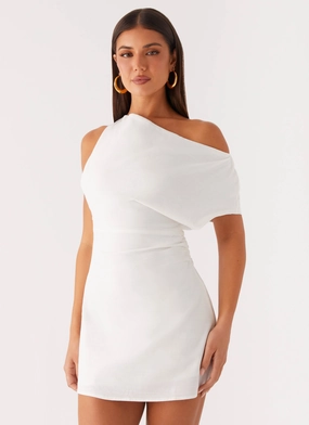 Moonlight Oasis Asymmetrical Mini Dress - Off White Grace Flow