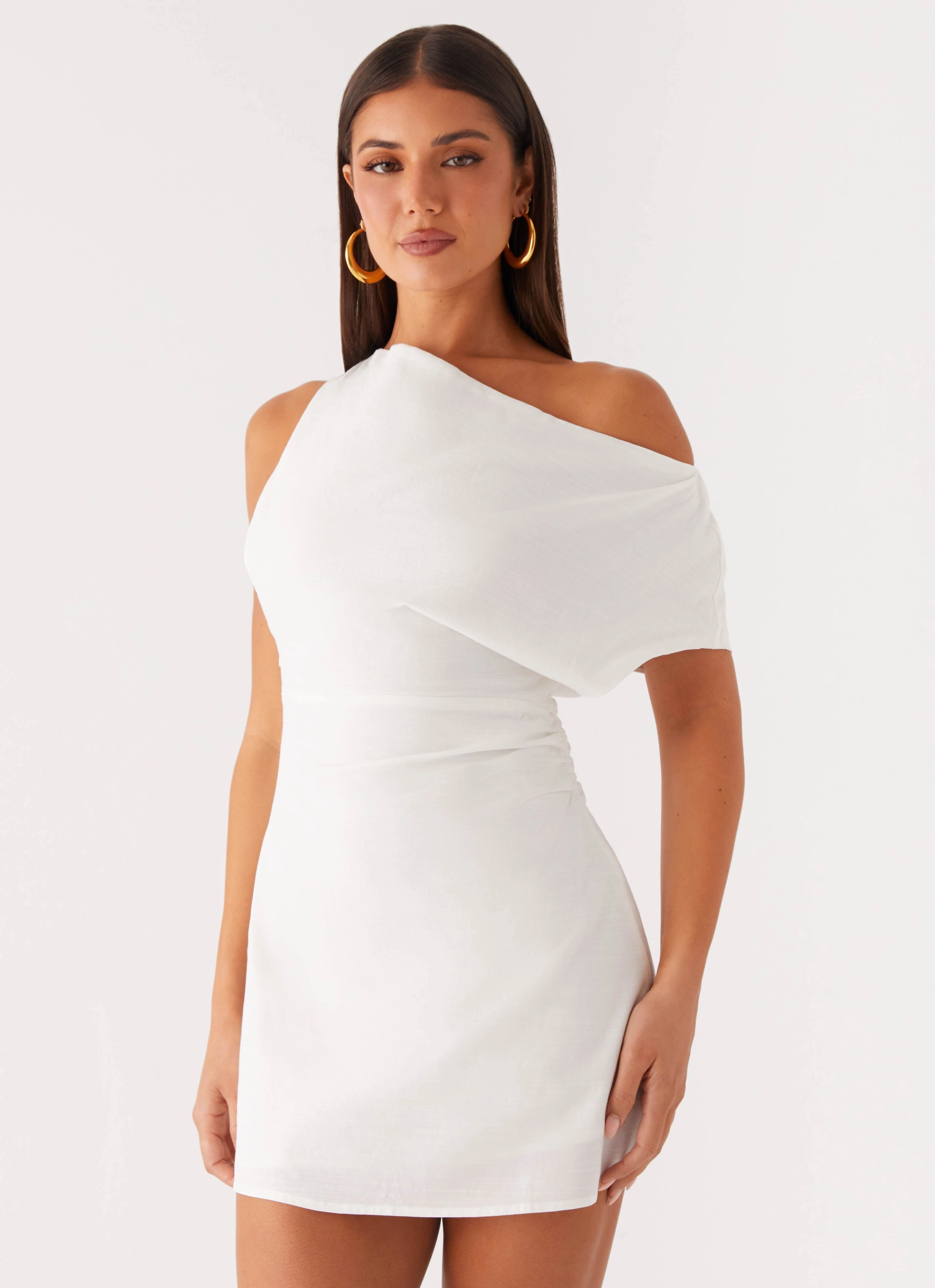 Moonlight Oasis Asymmetrical Mini Dress - Off White Grace Flow