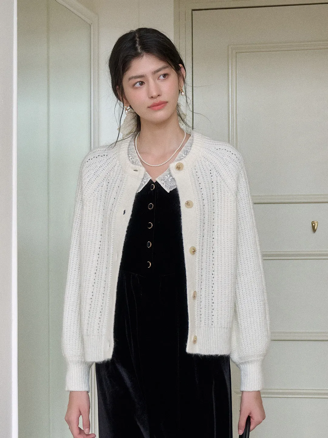 Destiny Round Neck Ribbed Wool Cardigan Active Wear