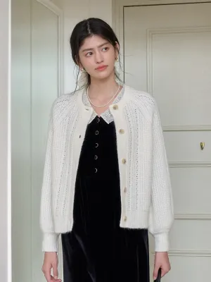 FrenchTerry Destiny Round Neck Ribbed Wool Cardigan