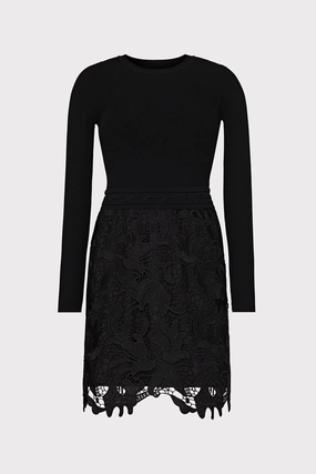 Katie Lace Combo Knit Mini Dress Flattering Style
