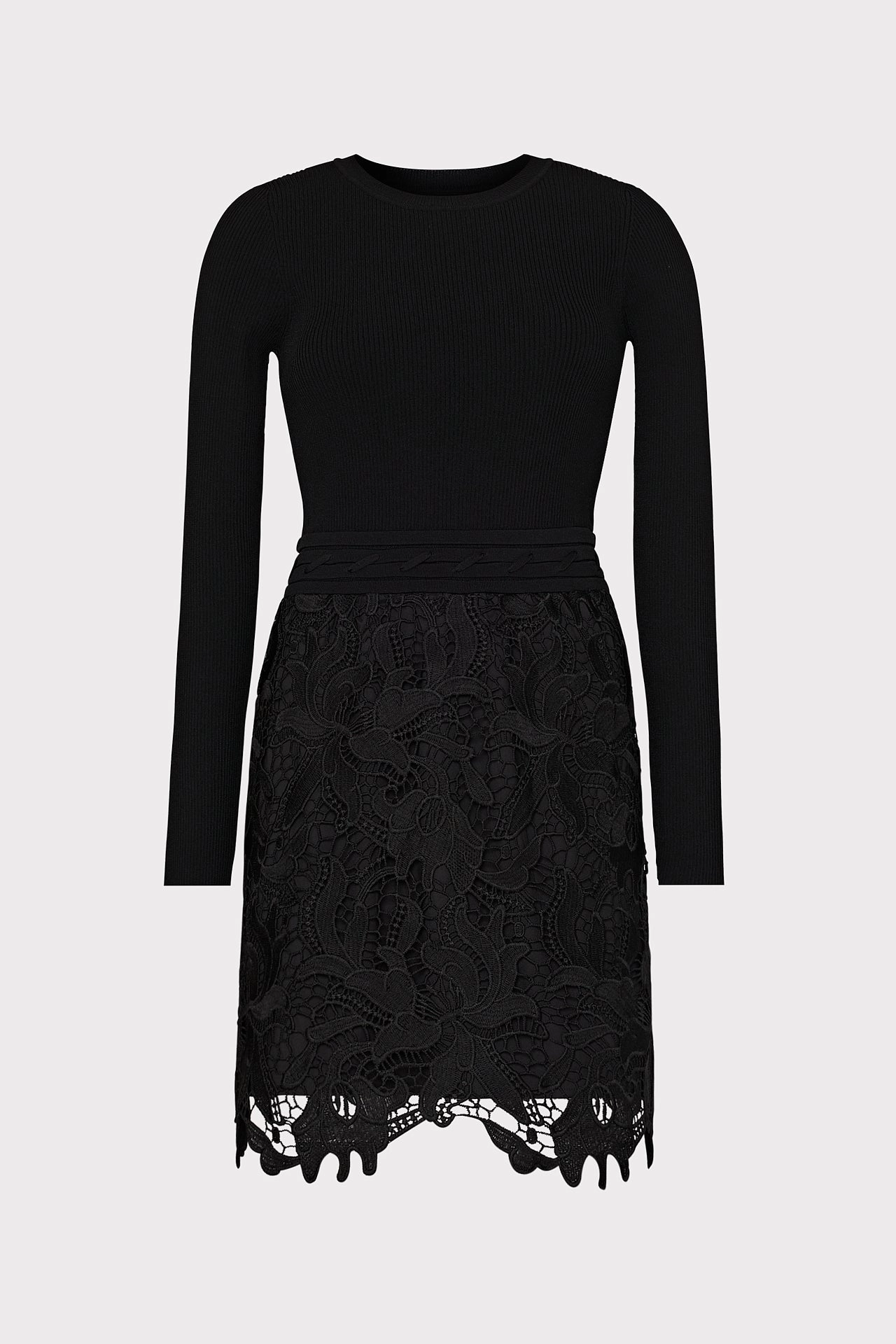 Katie Lace Combo Knit Mini Dress Elegant Wearable