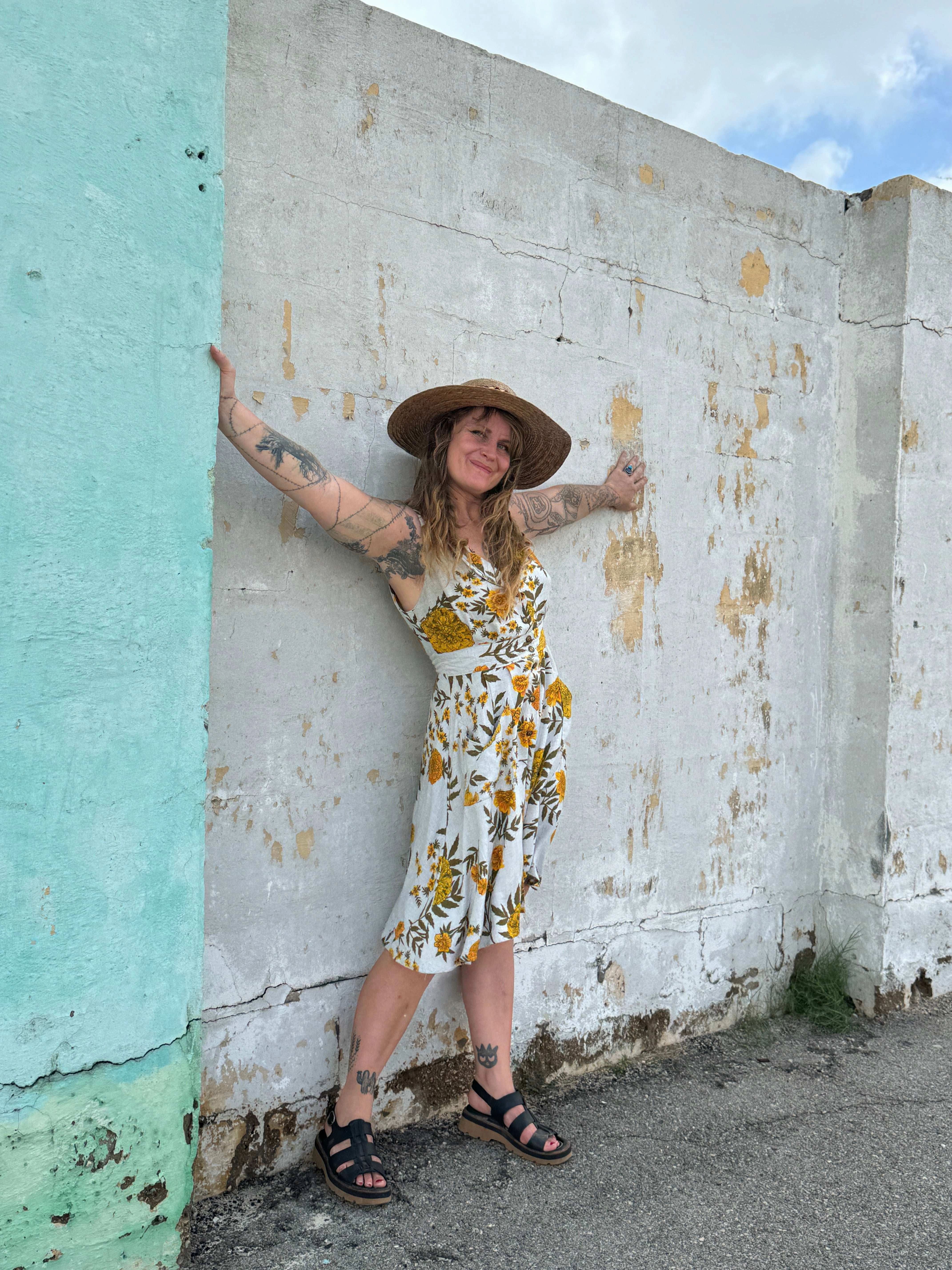 Sheet Dress in Oat Marigold Linen ContrastStitching