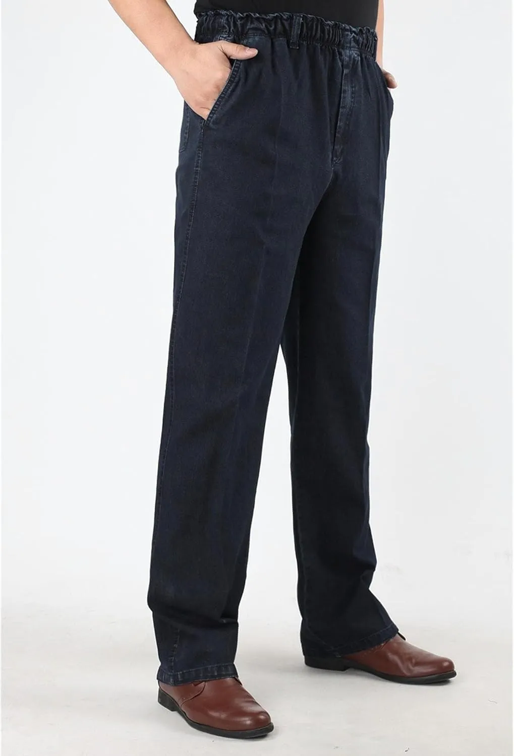 DGHM-JLMY Mens Elastic Waist Jeans Casual Mens Elastic Waist Denim Pants Relaxed Fit Straight Trousers Pant