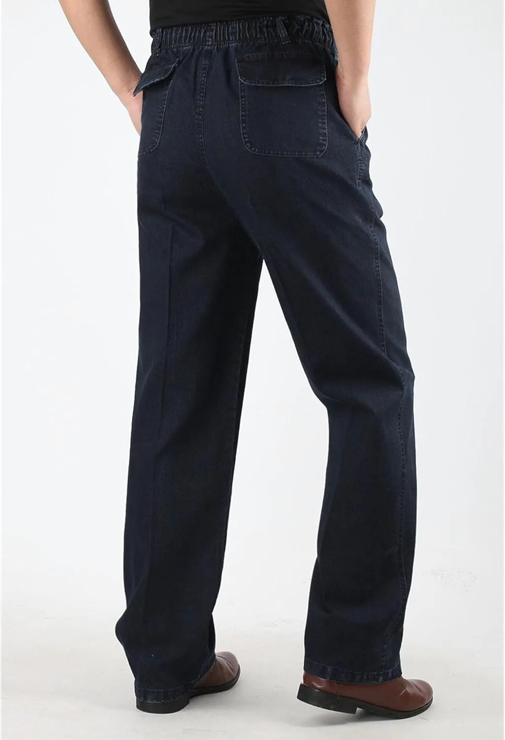 DGHM-JLMY Mens Elastic Waist Jeans Casual Mens Elastic Waist Denim Pants Relaxed Fit Straight Trousers Pant