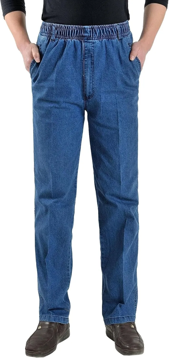 DGHM-JLMY Mens Elastic Waist Jeans Casual Mens Elastic Waist Denim Pants Relaxed Fit Straight Trousers Pant