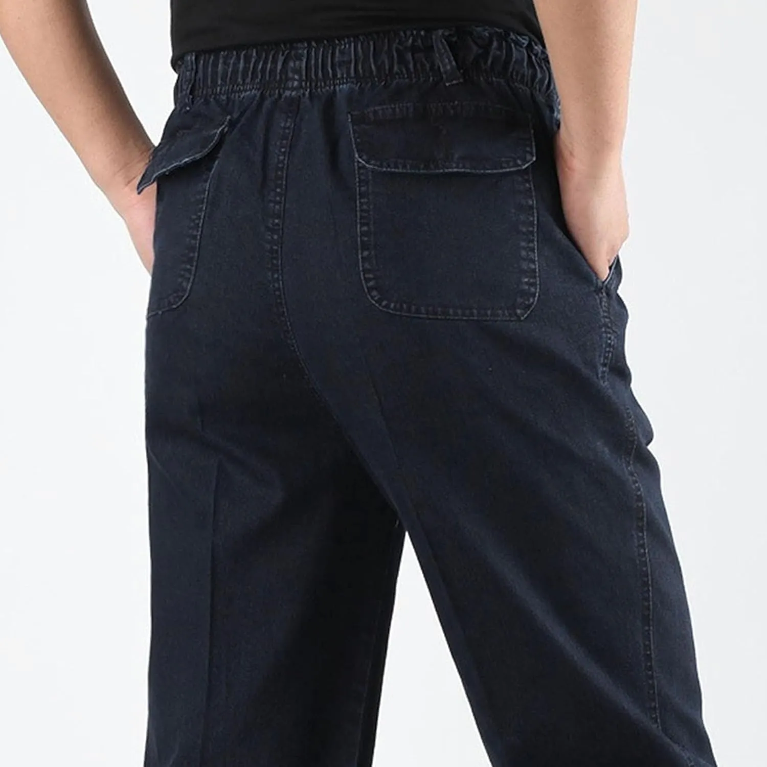 DGHM-JLMY Mens Elastic Waist Jeans Casual Mens Elastic Waist Denim Pants Relaxed Fit Straight Trousers Pant