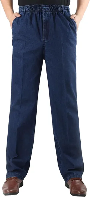 DGHM-JLMY Mens Elastic Waist Jeans Casual Mens Elastic Waist Denim Pants Relaxed Fit Straight Trousers Pant
