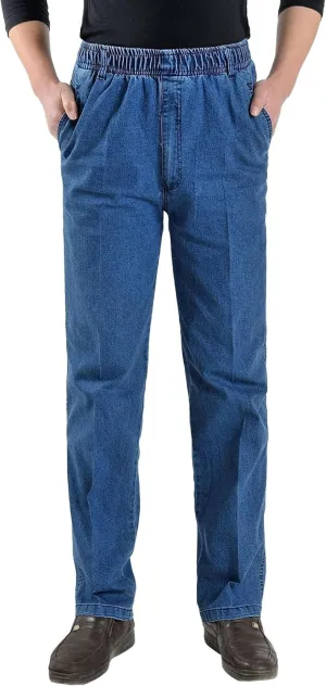 DGHM-JLMY Mens Elastic Waist Jeans Casual Mens Elastic Waist Denim Pants Relaxed Fit Straight Trousers Pant