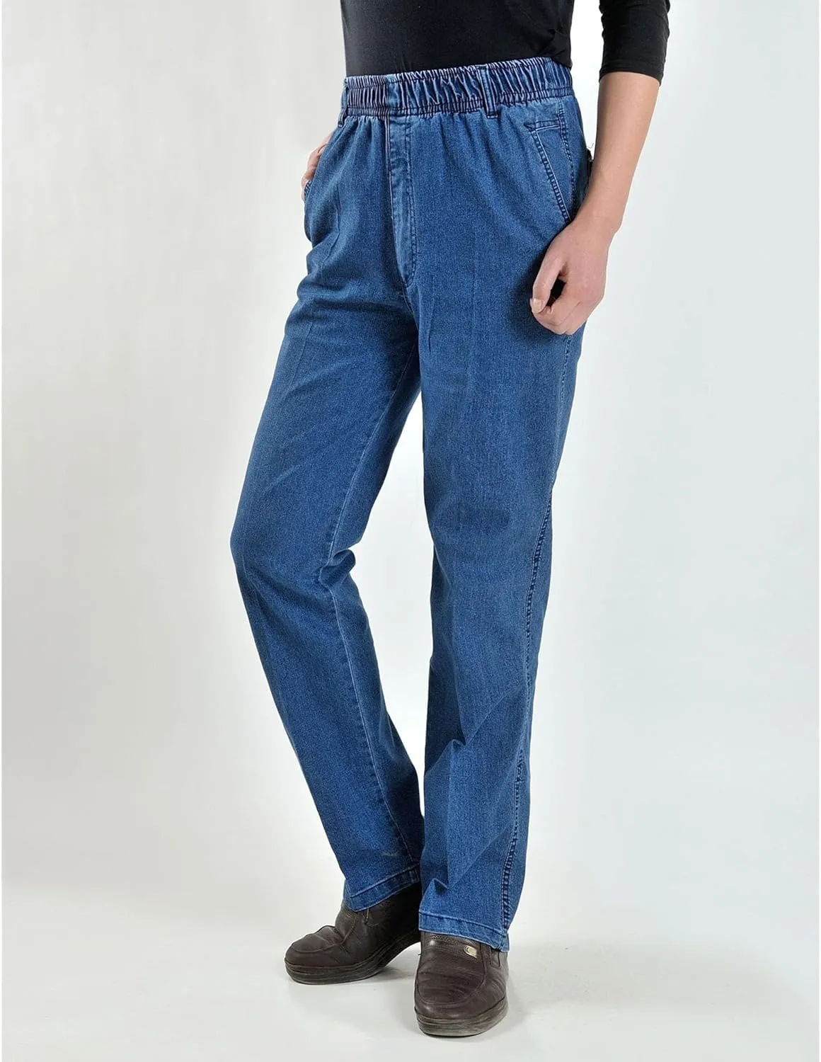 DGHM-JLMY Mens Elastic Waist Jeans Casual Mens Elastic Waist Denim Pants Relaxed Fit Straight Trousers Pant