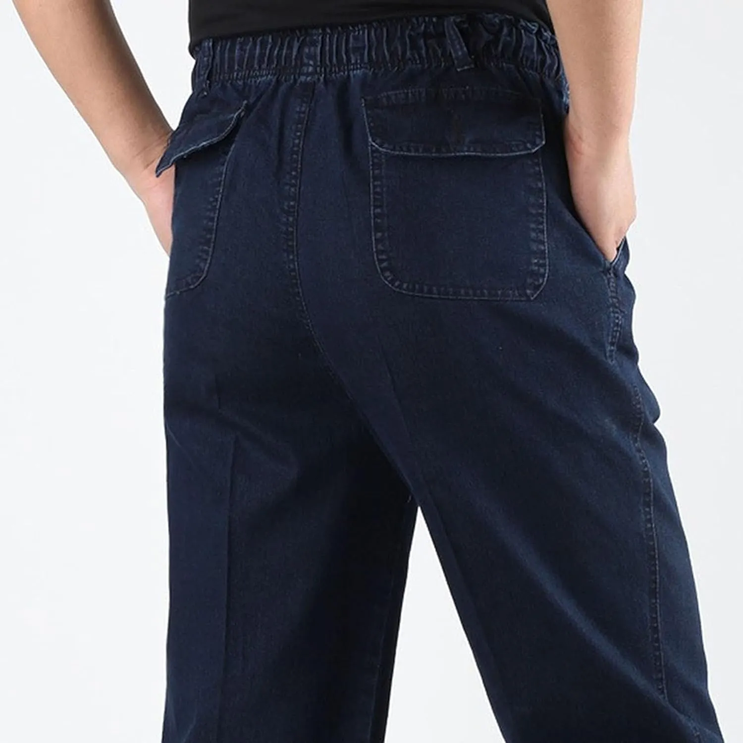 DGHM-JLMY Mens Elastic Waist Jeans Casual Mens Elastic Waist Denim Pants Relaxed Fit Straight Trousers Pant