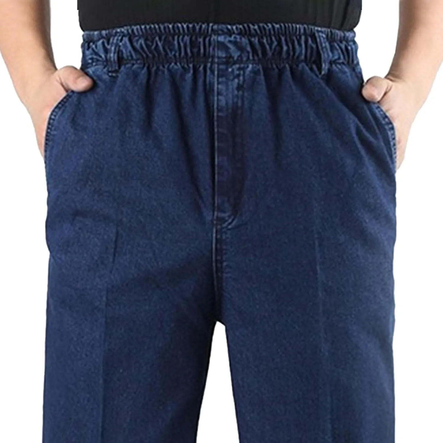 DGHM-JLMY Mens Elastic Waist Jeans Casual Mens Elastic Waist Denim Pants Relaxed Fit Straight Trousers Pant
