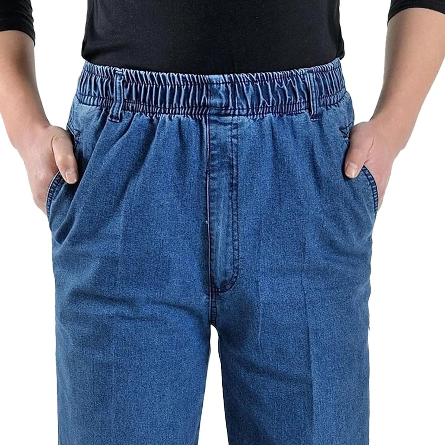 DGHM-JLMY Mens Elastic Waist Jeans Casual Mens Elastic Waist Denim Pants Relaxed Fit Straight Trousers Pant