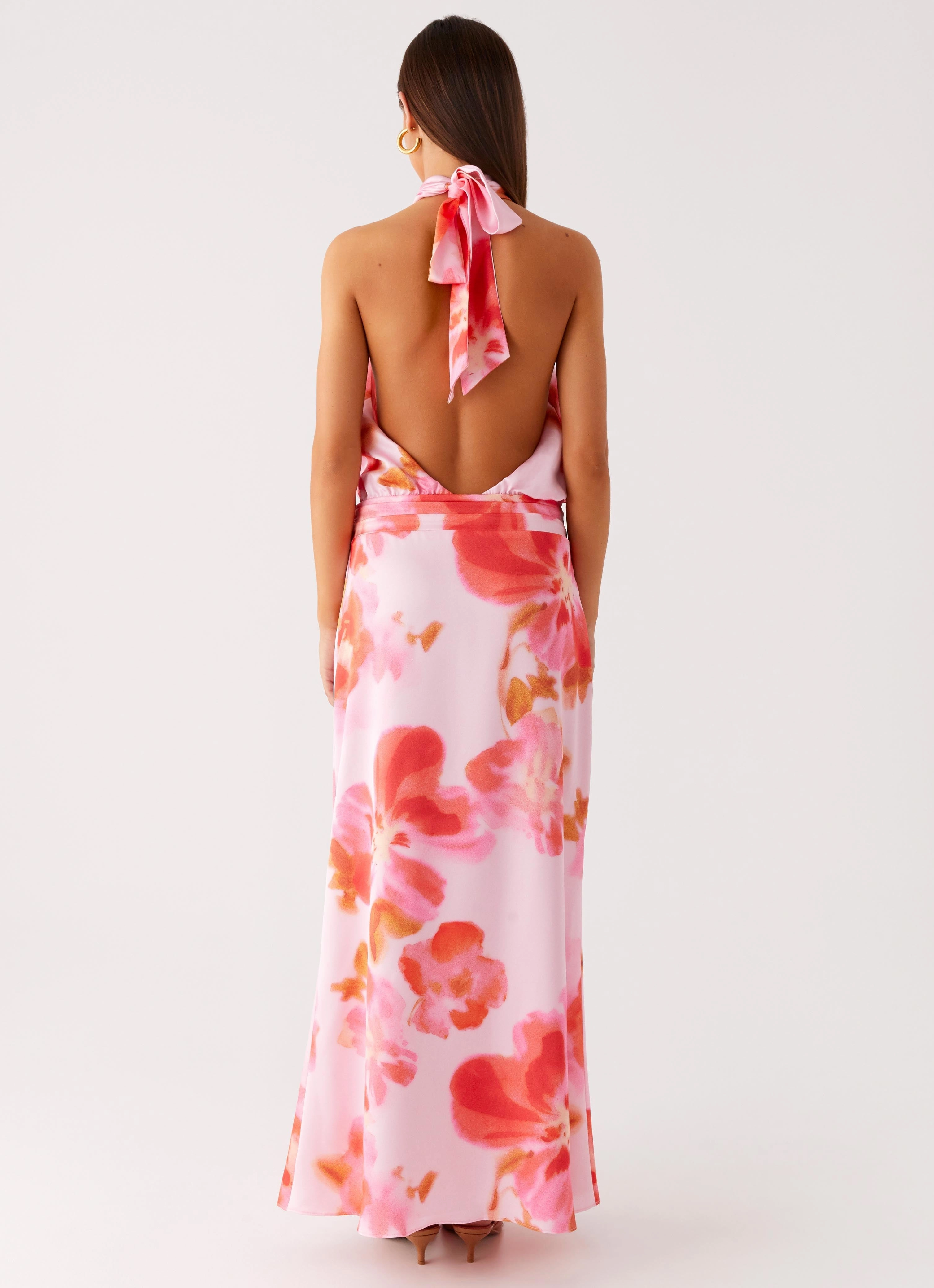 Diablo Backless Maxi Dress - Blushing Blossom Tulle Air Smart Texture