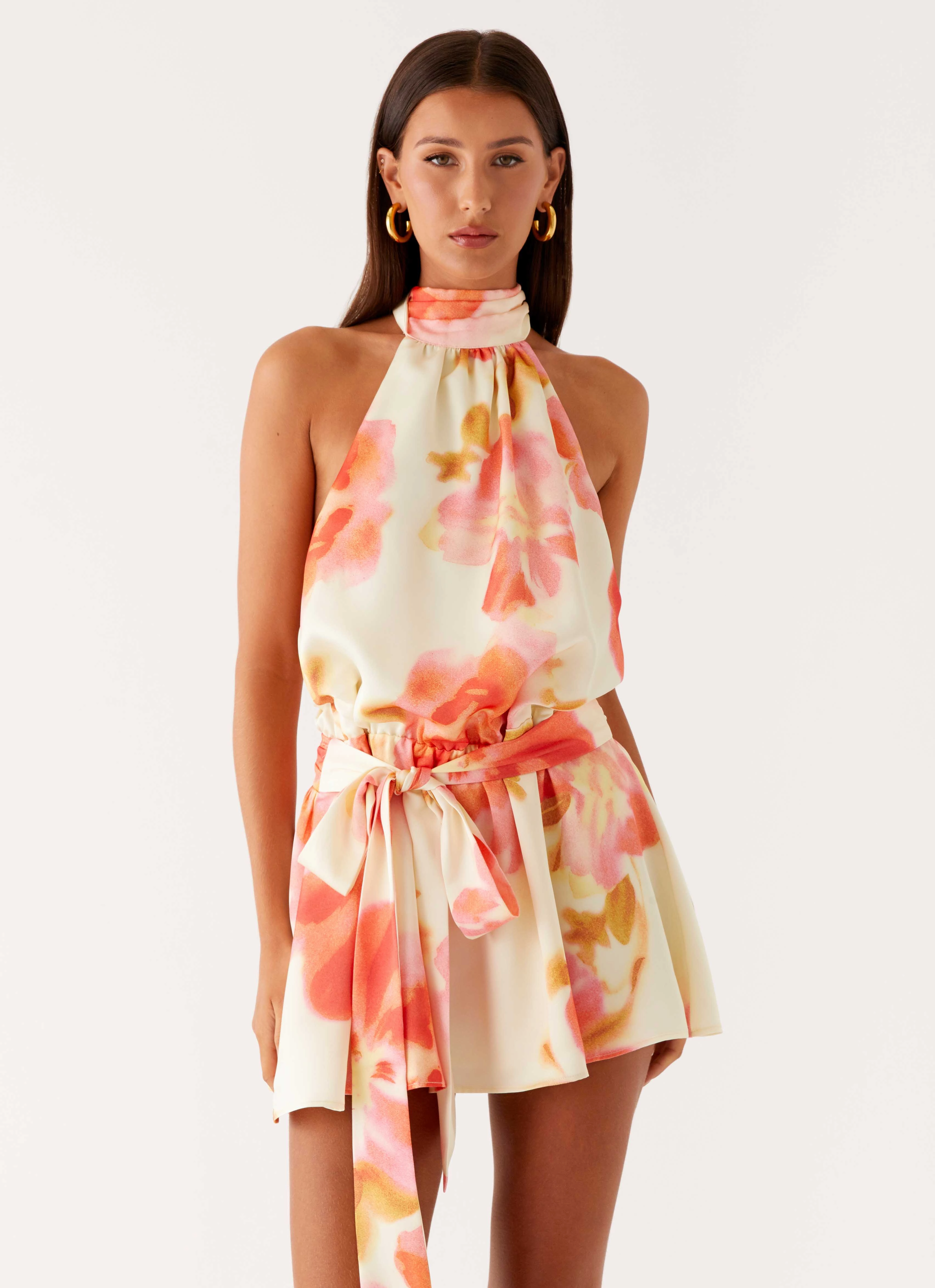 Diablo Backless Mini Dress - Mimosa Blossom Edgy-Look Smooth Wear