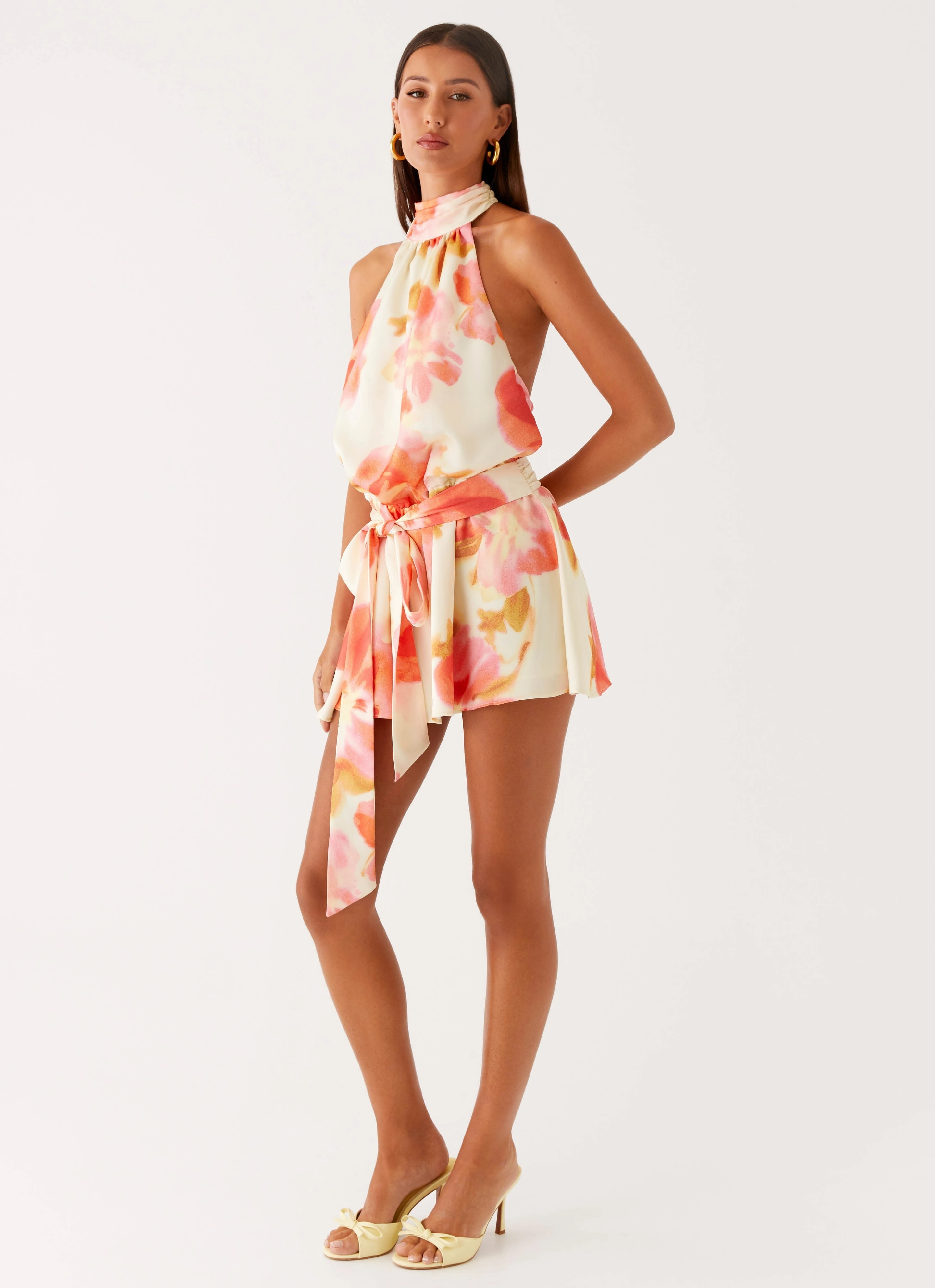 Diablo Backless Mini Dress - Mimosa Blossom Silky texture