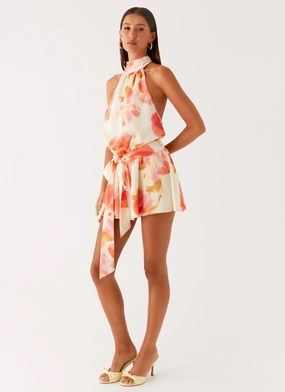 Diablo Backless Mini Dress - Mimosa Blossom Silky texture